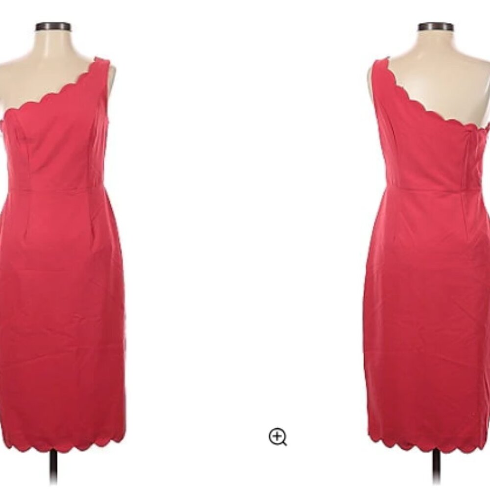 MAGGY LONDON HOT PINK SCALLOPED ONE SHOULDER DRESS